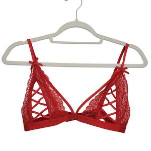 Yandy Red Bra And Garter Bow Set  Size M/L